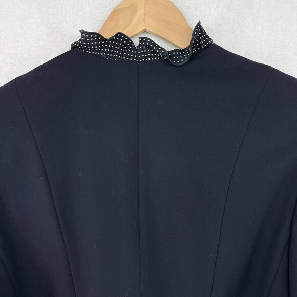 ESCADA Blazer Womens 38 Stretch Wool Twill Polka Dot Ruffle Trim Jacket Black - Picture 5 of 16